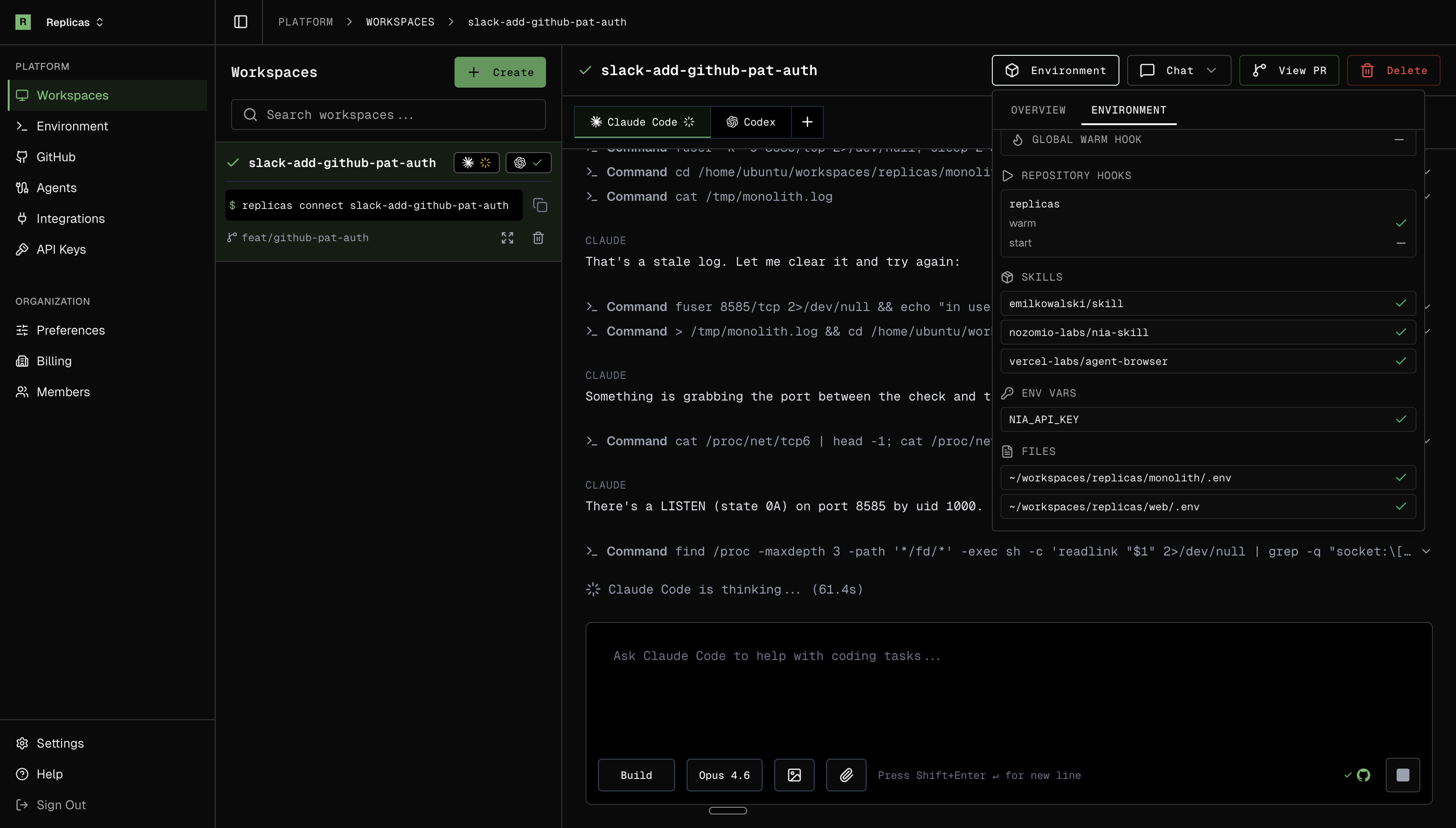 Replicas environment configuration