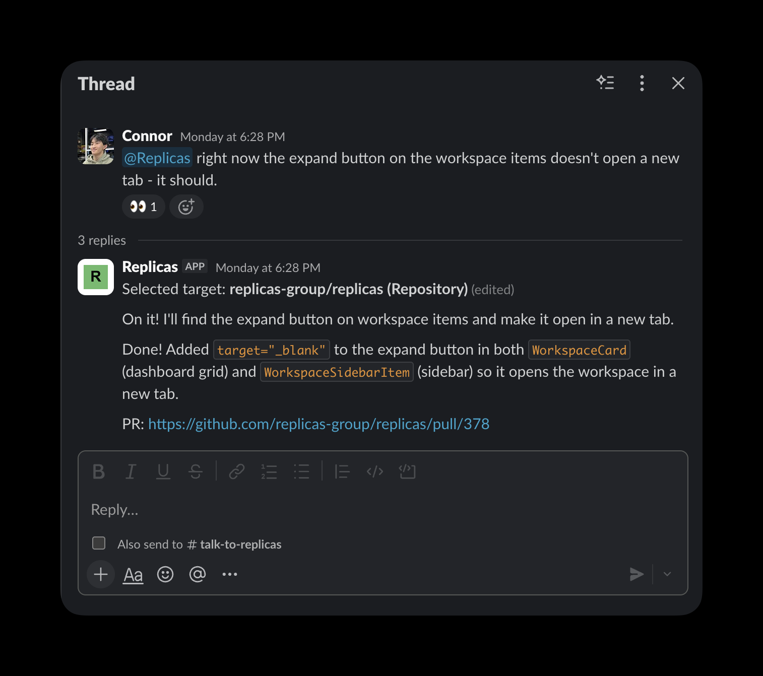 Replicas Slack integration